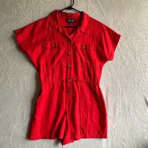 C'est Toi Size Small Womens Short Sleeve Jumpsuit Romper Summer Red Belted (S)